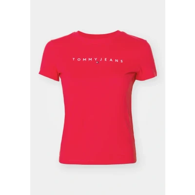 Abbildung von Tommy Jeans SLIM Linear TEE Tshirt print, Damen, Größe: 50, Red hot