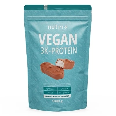 Abbildung von Nutri + Proteinpulver Vegan Schoko Kokos 1 kg 3k Eiweißshake Veganes Eiweißpulver Schokolade Kokosnuss Protein Chocolate Coconut 1000 g Pulver