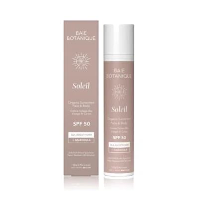 Abbildung von Baie Botanique Soleil Bio Sonnenschutz für Gesicht und Körper LSF 50 Mineralischer mit Sanddorn &amp; Calendula Veganer Wasserbeständig bis zu 40 Minuten Riffsicher 110g