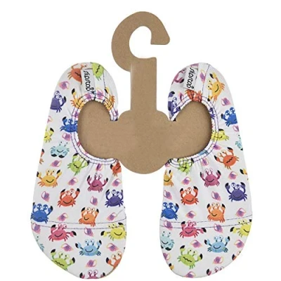 Abbildung von Slipstop Kinder Strandschuhe Anti Rutsch Sport Schuhe Schwimmschuhe Badeschuhe Urlaub Yoga Pool Unisex in Weiß mit lustigen Krabben, Gr. 27 29