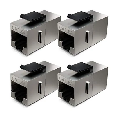 Abbildung von deleyCON 4x CAT6a Keystone Modul Patchkabel Kupplung Verbinder Geschirmt 2x RJ45 Buchse Netzwerk Patchpanel Keystonehalterung Erweiterung