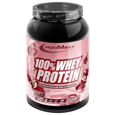 Abbildung von IronMaxx 100% Whey Protein Pulver Kirsche Joghurt 900g Dose zuckerreduziertes, wasserlösliches Eiweißpulver aus Molkenprotein viele verschiedene Geschmacksrichtungen