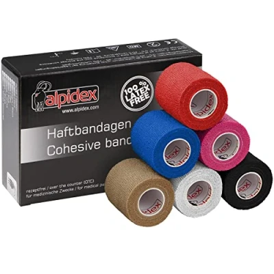 Abbildung von ALPIDEX 6 Rollen Haftbandage 5 cm x 4.5 m Selbstklebender Verband Pet Bandagen Fixierband Sport Vet Wrap Tape Selbsthaftend, Farbe:bunt