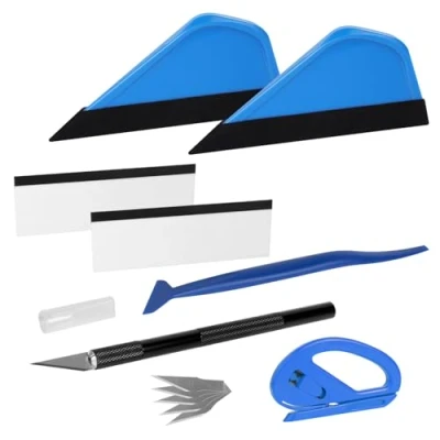 Abbildung von AiQInu 7 Stück Rakel für Folie, Rakelset zum Folieren, Set Folierung mit Filzrakel Rakel, Präzisionsmesser,Cutter,Messer 5 Klingen, Folienrakel, Fensterfolien und Auto Folien