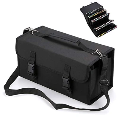 Abbildung von BTSKY 120 Schlitze mehrschichtiges Segeltuch Markierungsfall for Primascolor Stifte und Copic Sketch Stifte, Lippenstift Organizer, Schwarz