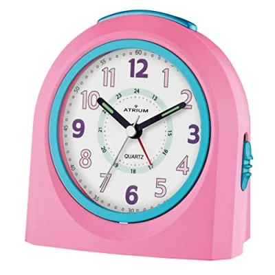 Abbildung von Atrium Kinder Wecker Analog Quarz ohne Ticken mit Licht und Snooze Rosa Türkis A921 17