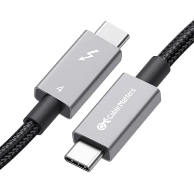 Abbildung von Cable Matters [Intel zertif] Geflochtenes 40 Gbit/s Thunderbolt 4 Kabel 0,5m Schwarz, 240 W Ladeleistung und 8K Video Vollständig kompatibel mit 3, USB für Apple MacBook Pro, iMac