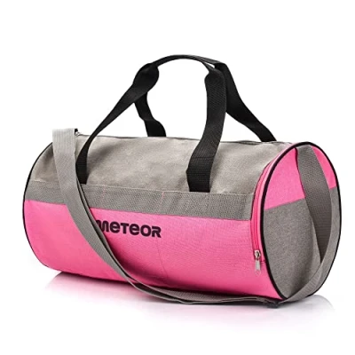 Abbildung von meteor Sporttasche Kinder 25L runde Tasche Gym Herren schwimmtasche Reisetasche Urlaubstasche klein Fitnesstasche Kindertaschen Schule Taschen turntasche Jungen (25 L, pink/hellgrau)