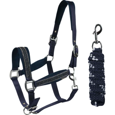 Abbildung von Horka Halfterset Equestrian Pro Crystals &amp; Pearls Blau Vollblut