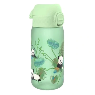 Abbildung von ION8 Kinder Trinkflasche, 350ml, Auslaufsicher, Einhandöffnung, Sichere Verriegelung, Spülmaschinenfest, BPA frei, Tragegriff, Klappdeckel, Leicht zu Reinigen, Klimaneutral, Pandas Design