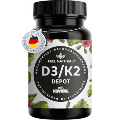 Abbildung von Vitamin D3 + K2 Depot 180 Tabletten 99,7+% All Trans MK7 (K2VITAL®) Hochdosiert: 5000 I.E. &amp; 100 mcg pro Tablette Laborgeprüft, in Deutschland produziert
