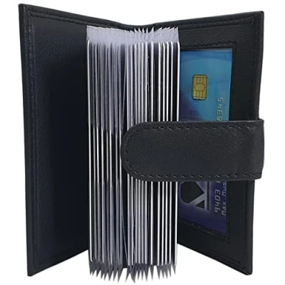 Abbildung von myledershop XXL Kalbsleder Kreditkartenetui/Kartenetui/Visitenkartenetui/Scheckkartenetui/Kartenmäppchen MJ Design Germany mit RFID &amp; NFC Schutz (Schwarz)