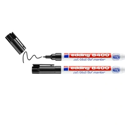 Abbildung von edding 8400 CD/DVD/BD Marker schwarz 2 Stifte Rundspitze 0,5 1 mm für die dauerhafte Beschriftung von CDs, DVDs und Blu ray Discs