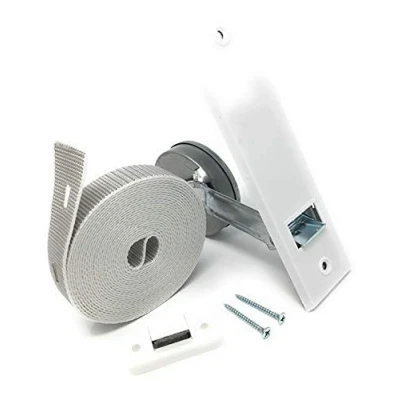 Abbildung von jkhandel Set Gurtwickler Einlassgurtwickler,Abdeckplatte weiss, Gurt 23 mm 6 m, Gurtführung zweiteilig, Schrauben (Gurtwickler 160 zweiarmig, Platte, Gurt, Gurtführung)