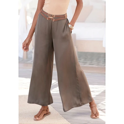 Abbildung von LASCANA Webhose, aus leichter Satinqualität, weite Palazzohose mit Taschen, Stoffhose