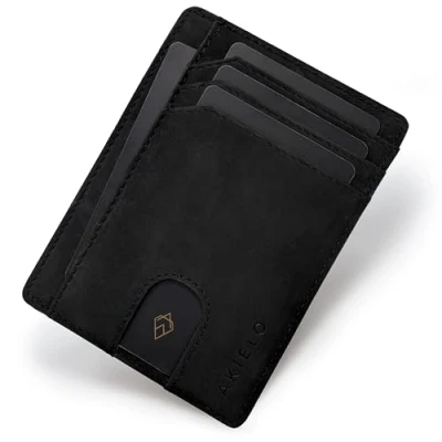 Abbildung von AKIELO Kartenetui mit RFID Schutz und Geschenkbox Minimalistisch Herren Geldbörse Ultradünne Wallet (Bravo Schwarze Ausgabe)