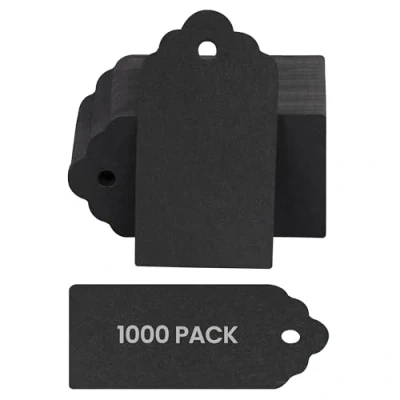 Abbildung von Belle Vous 1000er Pack Schwarzer Geschenk Anhänger Kraftpapier 4,5 x 2,5 cm Rechteckige Papier Kärtchen zum Beschriften für Geschenke, Weihnachten, Hochzeit &amp; Preisschilder