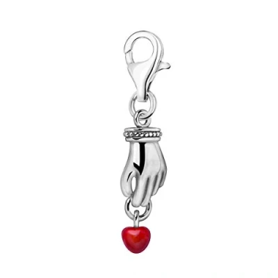 Abbildung von Quiges Charm Anhänger Rot Emaille 3D Hund mit Herz 925 Silber Karabinerverschluss für Bettelarmband
