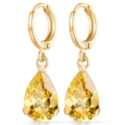 Abbildung von Crystalline Azuria Tropfenform Ohrhänger mit Gelber simulierter Citrin Zirkonia Kristalle 18 kt Vergoldet für Damen