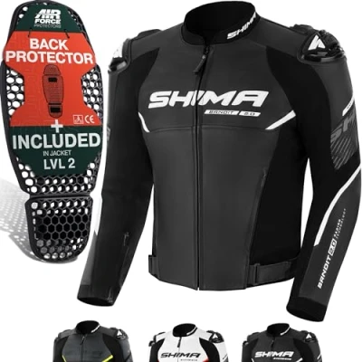 Abbildung von SHIMA BANDIT Motorrad Jacke Herren mit Protektoren AIRFORCE Rückenprotektor Leder Motorradjacke Sommer Schulter Protektor Ellbogen Lederjacke Schutzjacken Motorradkombi Stadt (Männer, Schwarz, 56)