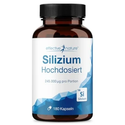 Abbildung von effective nature Silizium Kapseln Hochdosiert 180 Stk. aus Bambusextrakt 500 mg Bambus pro Tag mit Zink zur Unterstützung normaler Knochen, Haare, Nägel &amp; Haut Vegan