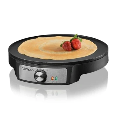 Abbildung von Cloer 6620 Crêpes Maker, für süße oder herzhafte Crepes mit 29 cm Ø, 1200 W, Antihaftbeschichtung, inkl. Teigverteiler aus Holz und Wender, schwarz