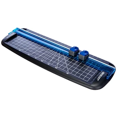 Abbildung von Westcott E 15804 00 Papierschneidemaschine, Schnittlänge 30 cm mit Standard und Falzklinge, Schwarz/Blau