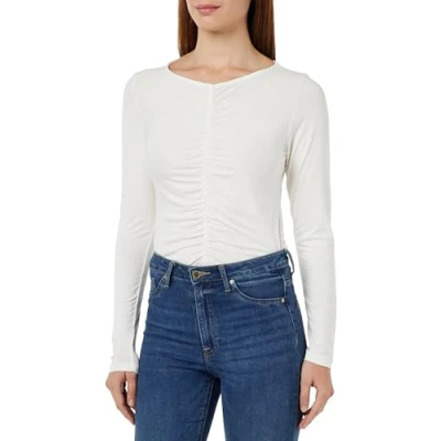 Abbildung von Kaffe Damen Women&#039;s Long Sleeves Ruchings V Neck Slim Fit Jersey Top t Shirt, Chalk, M