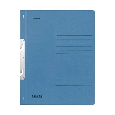 Abbildung von Original Falken 50er Pack Einhakhefter. Made in Germany. Aus Recycling Karton mit ganzem Vorderdeckel und Behördenheftung für DIN A4 blau Hefter Sammelmappe Dokumentenmappe