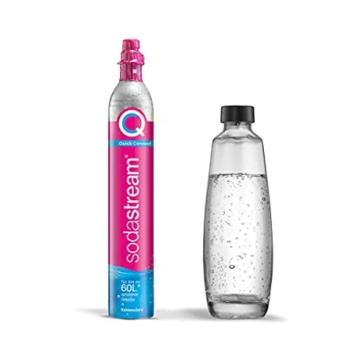 Abbildung von SodaStream QC Reservepack mit 1x Quick Connect CO2 Zylinder (Ergiebigkeit: 60L) und 1.0 L Glasflasche, Pink