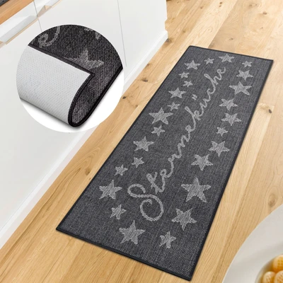 Abbildung von Hanse Home Cucina Küchenläufer Sterneküche Teppichläufer mit Schriftzug Flachgewebe Küchenteppich rutschfest Teppich Läufer für Küche, Flur, Eingangsbereich, Esszimmer 62x150cm, Schwarz