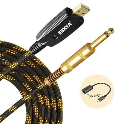 Abbildung von EBXYA USB Gitarrenkabel zu 6,35 mm Gitarren Interface TS 1/4 Klinkenkabel für Bass Computer Musikaufnahme