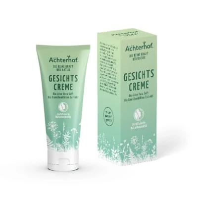 Abbildung von Gesichtscreme 50ml mit Bio Aloe Vera Saft und Kamillenblütenextrakt zertifizierte Naturkosmetik vegan vom Achterhof