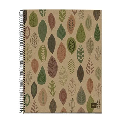 Abbildung von Miquelrius Notizbuch, 100 % recycelt, A4, 120 Blatt, Papier 80 g, 4 Bohrungen, Einband aus recyceltem Karton, Design Umweltfreundliche Blätter