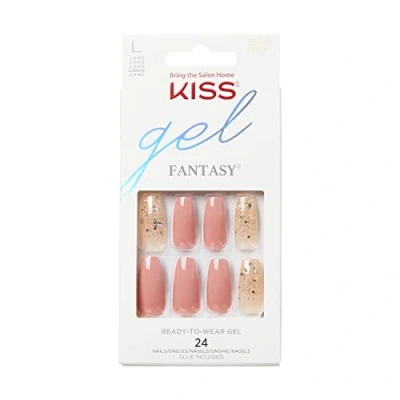 Abbildung von KISS Gel Fantasy Glue On Nails, künstliche Fingernägel, Pink &amp; Gold, lange Länge, Coffin Form
