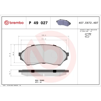 Abbildung von BREMBO P 49 027 Bremsbelagsatz mit akustischer Verschleißwarnung ohne Zubehör MAZDA: 323 F 6