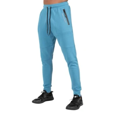 Abbildung von Gorilla Wear Newark Pants Blau Bodybuildung Fitness Sport Jogginghose Bequem Blue Bekleidung für Männer Starker Halt Baumwolle Polyester joggen Laufen Logo, XL