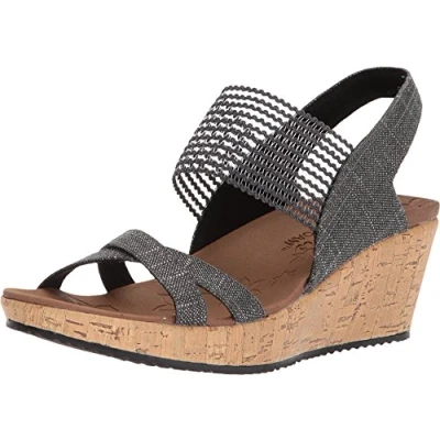 Abbildung von Skechers Damen Beverlee HIGH Tea Sandalen, Black Sparkle Linen/Gore Trim, 38.5 EU