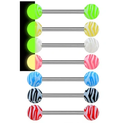 Abbildung von OUFER 7Pcs 14G 316L Edelstahl zungenpiercing Candy Color Zungenringe Glow in the Dark Zunge Bars