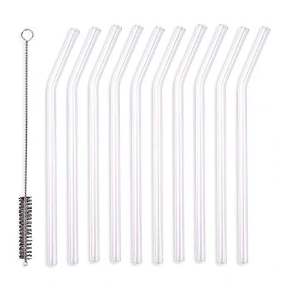 Abbildung von Schramm® 20 Stück Glas Strohhalme gebogen transparent mit Reinigungsbürste wiederverwendbar Trinkhalme Glasstrohhalm