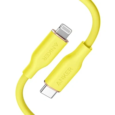 Abbildung von Anker Powerline III Flow, USB C Lightning Kabel, 90cm auf Kabel kompatibel mit iPhone 14/13/12/11 Serie, AirPods Pro, MFi Zertifiziert, Silikagel (in Sonnengelb)