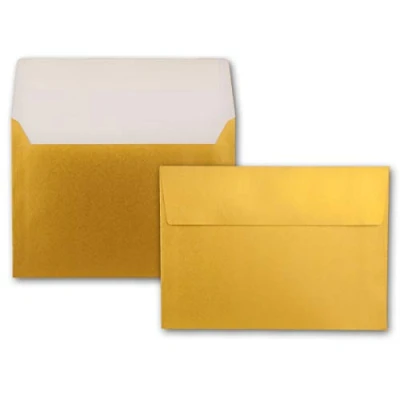 Abbildung von FarbenFroh by GUSTAV NEUSER 75x Metallic Brief Umschläge B6 Gold 12,5 x 17,6 cm Haftklebung 90 g/m² breite edle Verschluss Lasche metallisch glänzende