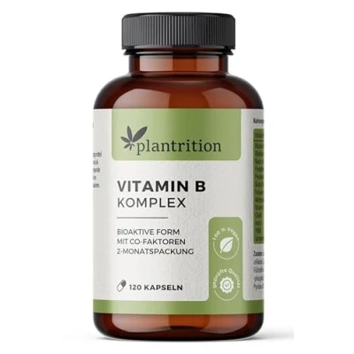 Abbildung von plantrition Vitamin B Komplex hochdosiert Vegan alle acht Vitamine Bioaktiv Quatrefolic mit Co Faktoren B1, B2, B3, B5, B6, B12, D Biotin &amp; Folsäure 120 Kapseln