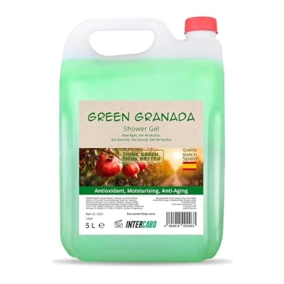 Abbildung von INTERCABO Duschgel mit tollem Granatapfel Duft im 5L Nachfüllkanister Feuchtigkeitsspendendes Flüssiges besonders hautfreundlich Ideal zum Befüllen von Seifenspendern 5000ml