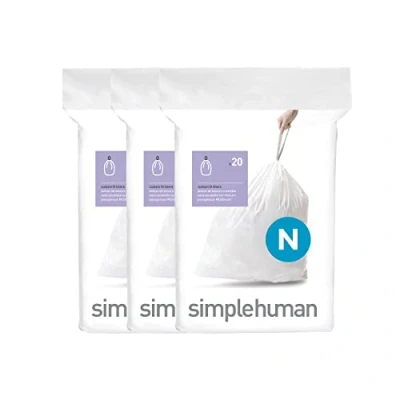 Abbildung von simplehuman CW0262 Code N passgenaue Müllbeutel, 45 50 Liter, 3 x Packung mit 20 (60 Stück), weißer Kunststoff
