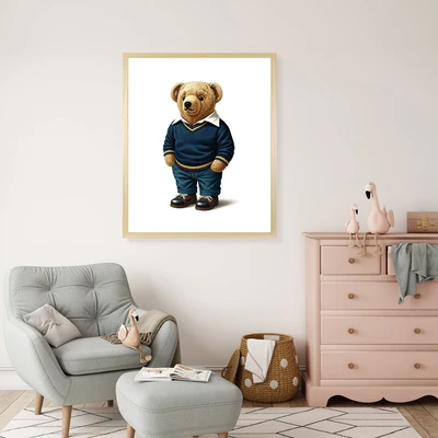 Abbildung von queence Bild mit Rahmen »Vintage Polo Teddy Bär in Pullover und Hemd« Bären Fashion Figuren Mode Modebilder