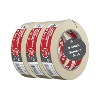 Abbildung von Kip Tape 205 98 Feinkrepp Professionelles Malerkrepp Imprägniertes Abdeckband zum Streichen &amp; Lackieren 3 Rollen je 30mm x 50m
