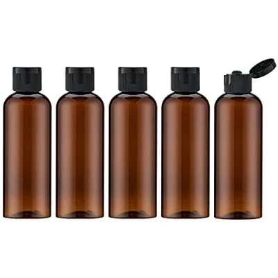 Abbildung von Toureal 100ML Bernstein Reiseflaschen Set mit Flip Cap (5 Stück) Leere Spender Plastikflasche Set, Abfüllflaschen für Kosmetik Trichter (Braun)