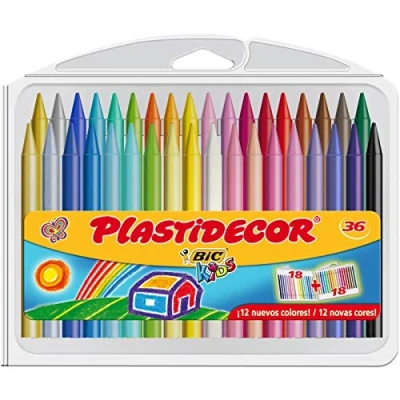 Abbildung von Bic Plastidecor farbig Wachsmalstifte, Klassisch, 36 Stück (1er Pack)