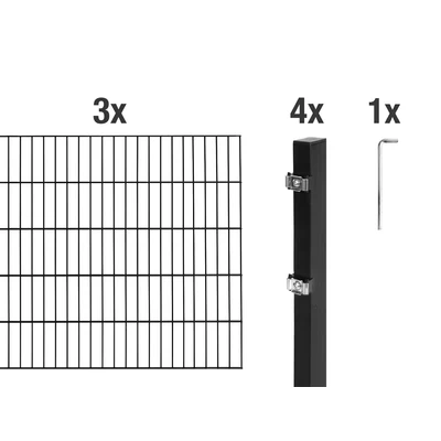 Abbildung von Alberts 627812 Doppelstabmattenzaun als 8 tlg. Zaun Komplettset, matt schwarz, Höhe 100 cm, Länge 6 m